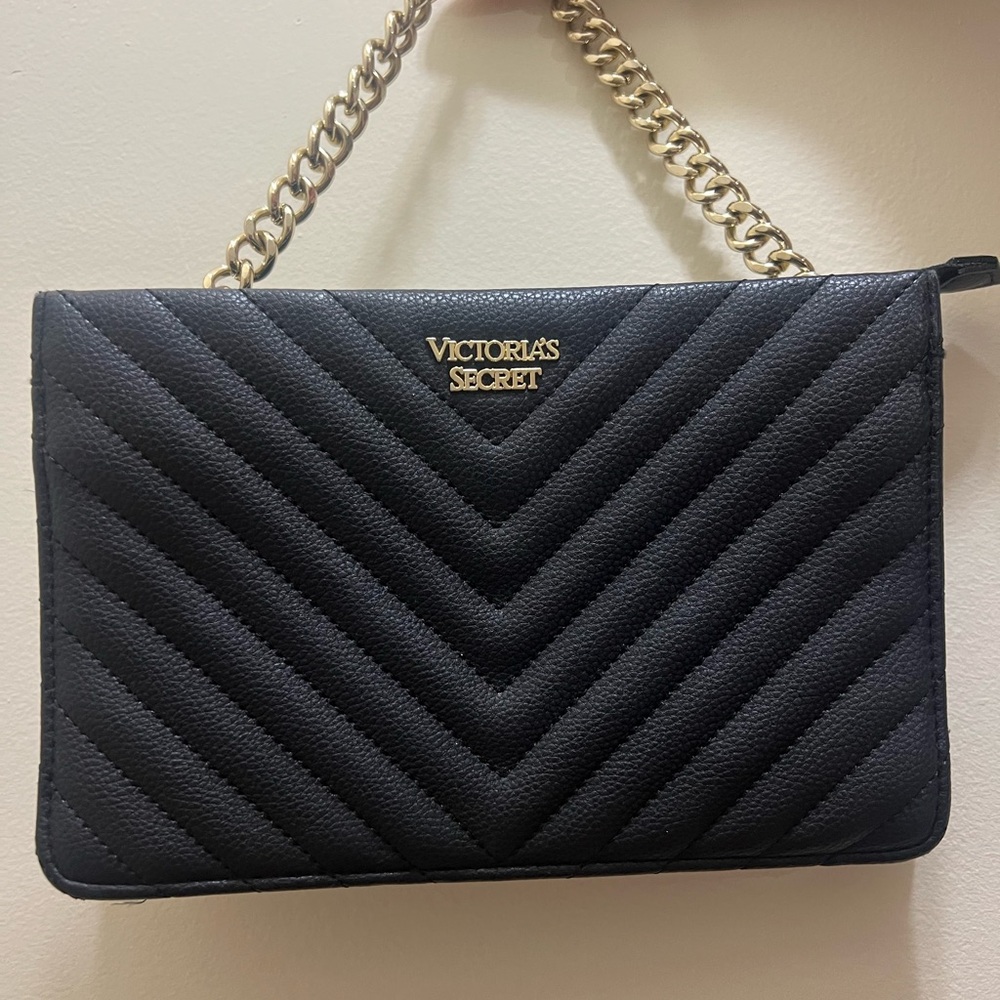 Victoria's Secret Leather Black Quilted Chain Bag
